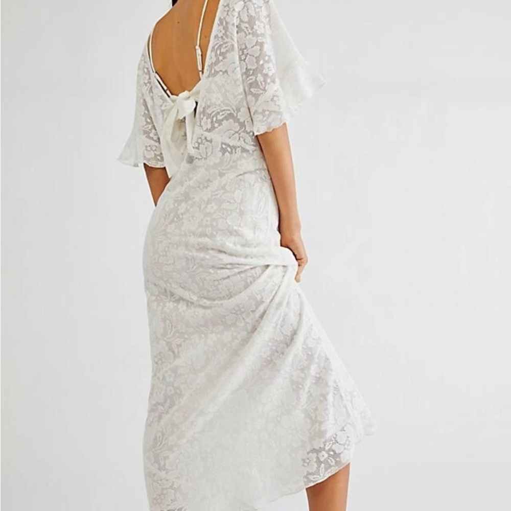 FREE PEOPLE Sz XS LIBBY LACE MIDI DRESS IVORY EUC‎